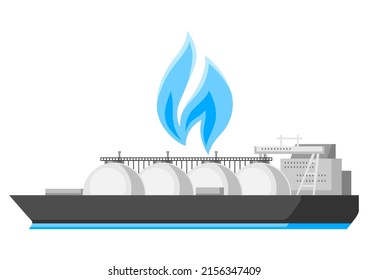 Illustration of ship carrying natural gas in storage facilities. Industrial and business image.