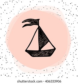 Illustration of ship and dots background. Marine and nautical  theme. Vector art.