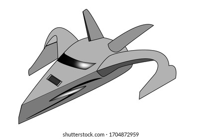 modelo de nave ilustrativo de la futura tierra, gris, sobre fondo blanco, flotando en el agua