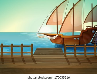 Illustration of a ship near the seaport