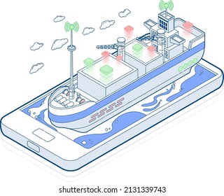 Illustration of a ship on a smartphone