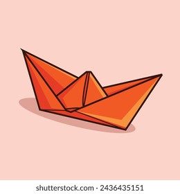 The Illustration of Ship Origami Orange