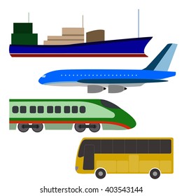 illustration of ship plane train and bus 