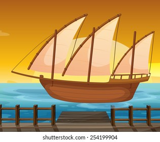 Illustration of a ship porting by the pier
