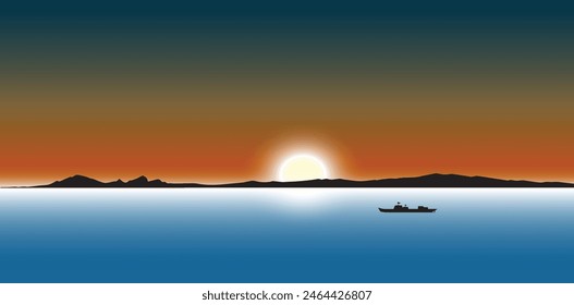 illustration of a ship sailing on the sea at night