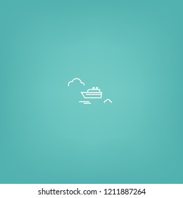 Illustration of a ship, sea, clouds, lines, sign, journey. Boat