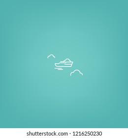 Illustration of a ship, sea, clouds, lines, sign, journey. Boat