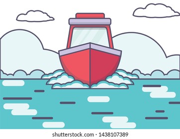 illustration of a ship at sea lines style