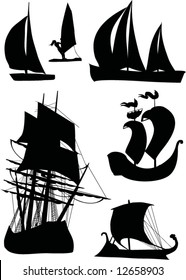 illustration with ship silhouette collection isolated on white background