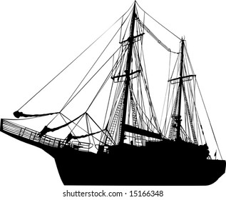 illustration with ship silhouette isolated on white background