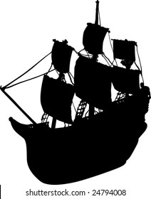 illustration with ship silhouette isolated on white background
