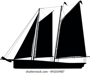 illustration with ship silhouette isolated on white background