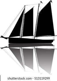 illustration with ship silhouette isolated on white background