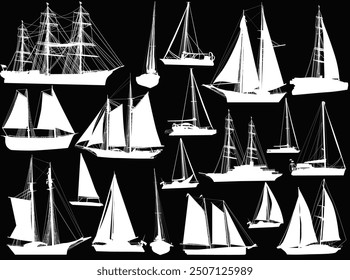 illustration with ship silhouettes isolated on black background