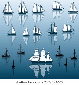 illustration with ship silhouettes on blue background