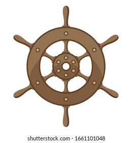 Illustration of ship steering wheel. Nautical symbol icon. Marine retro decorative item.