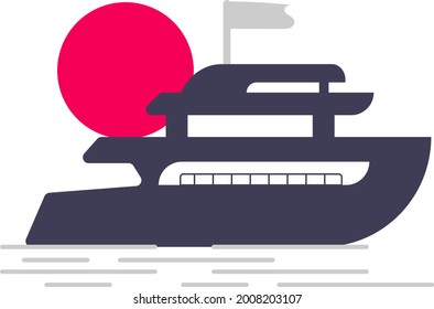 illustration of a ship and a sun. Vector illustrations