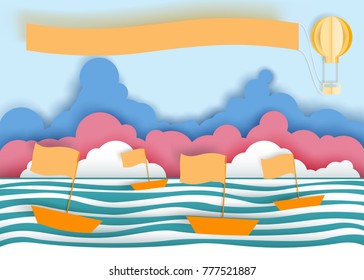 Illustration of a ship that is sailing to sea with wind waves can be to enter text or apply to a different card and greeting cards, Can be used as a background.