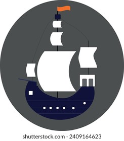 illustration of a ship with white sails on a gray background