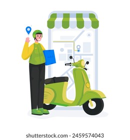 Illustration of shipping driver arrived on pin location