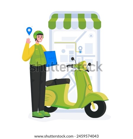 Illustration of shipping driver arrived on pin location
