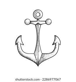 illustration of a ships anchor in a vintage style, Anchor. Hand drawing. Isolated on a white background.