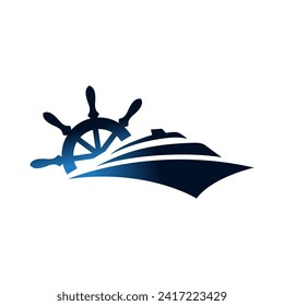 illustration ship's steering wheel logo vector with blue gradation colour for logo brand, icon etc.