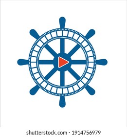 illustration of ship's wheel  combined video icon.