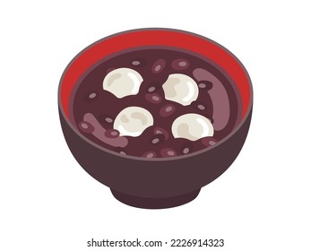 An illustration of shiratama zenzai in a bowl.