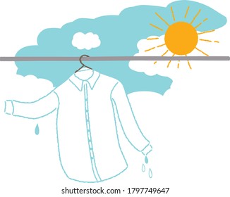 Illustration of a shirt drying in the sun