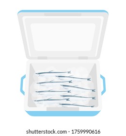 Illustration of shishamo in the cooler box.