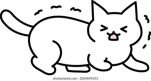 Illustration of a shivering white cat