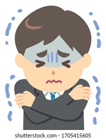 Illustration of a shivering young man in a suit