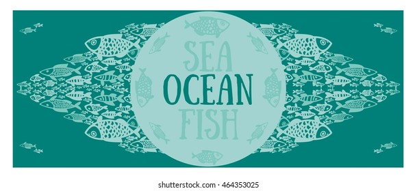 illustration shoals of fish in the water