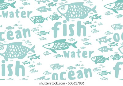 illustration shoals of fish in the water, seamless pattern