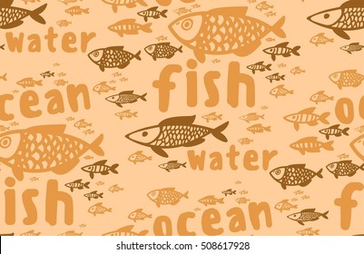 illustration shoals of fish in the water, seamless pattern