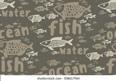 illustration shoals of fish in the water, seamless pattern