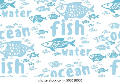 illustration shoals of fish in the water, seamless pattern