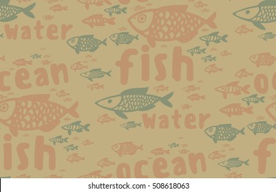 illustration shoals of fish in the water, seamless pattern