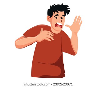Illustration of a Shocked and Afraid Teenage Guy Looking to His Right