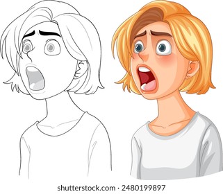 Illustration of a shocked girl with open mouth