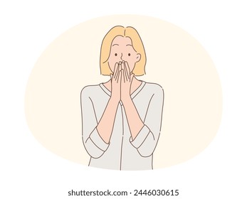 illustration of a shocked woman with two hands covering her mouth