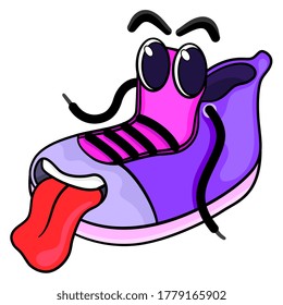 illustration of a shoe with a cartoon character's face sticking out his tongue