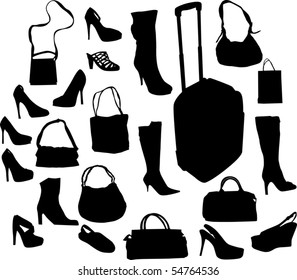 illustration with shoes and bags isolated on white background