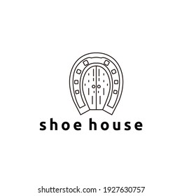 Illustration shoes horse and doors outline logo design vector illustration