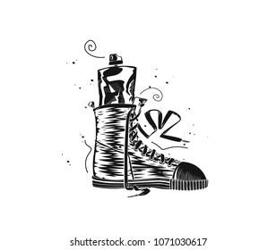 Illustration of shoes with laces, text, journey, vector illustration