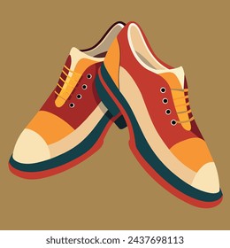 An illustration of shoes on a brown background is depicted in vector graphics in a vector style.
