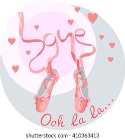 Illustration shoes with ribbons, Ooh la la, Love