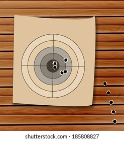 Illustration shooting range target with bullet holes - vector