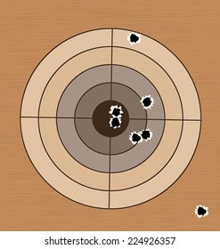 Illustration shooting range target with bullet holes - vector